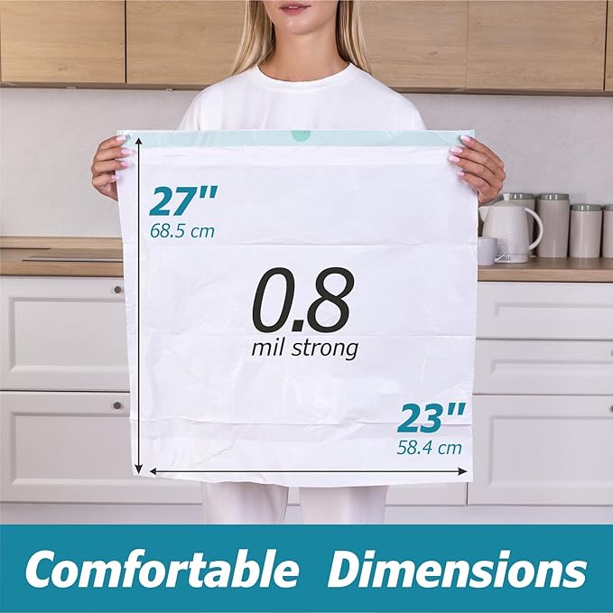 8 Gallon Drawstring Garbage Bags 0.8 Mil Ultra Strong Medium Kitchen Trash Bags Medium Plastic Bags - Individual, Unscented, White, 23"x27", 50 Count