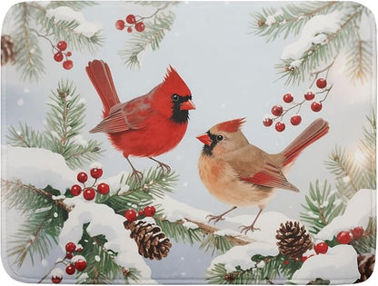 Winter Cardinal Bird Dish Drying Mat for Kitchen Counter 18x24 Christmas Snow Scene Theme Seasonal Absorbent Reversible Microfiber Drying Mats Kitchen Countertop Protector Dishes Drainer Pad