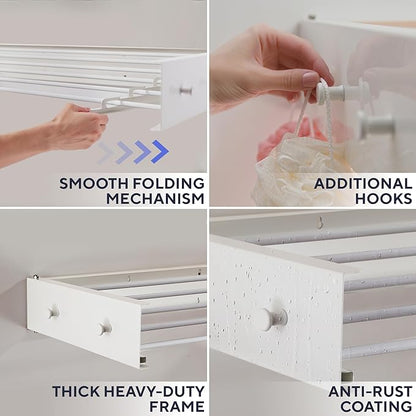 Delfori Foldable Wall Mounted Drying Rack 28 inch - Easy to Install Hanging Rack for Laundry Room - Space Saving Design with 55-lb Capacity - Perfect Drying Racks for Clothes Towels & More