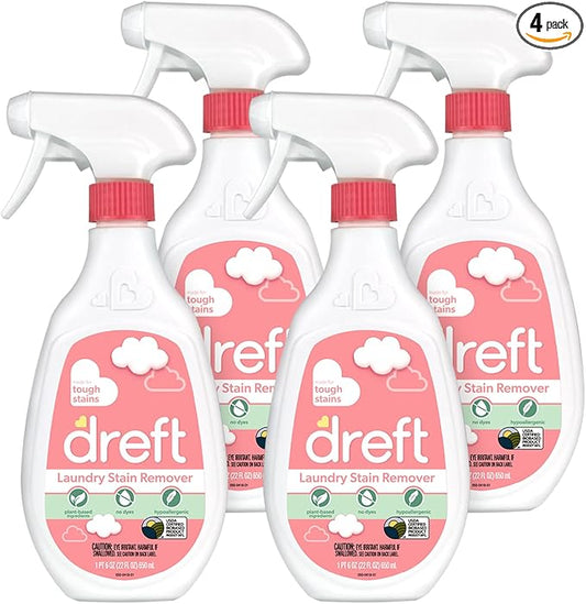 Dreft Baby Laundry Instant Stain Remover Spray for Clothes, 22 Fluid Ounce (Pack of 4)