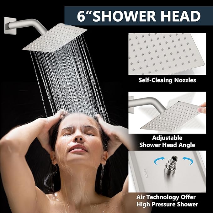 Aolemi Shower Faucet Set Ceiling Mount Shower System Rough-in Valve and Shower Trim Kit 2 in 1 Handheld Spray Push Button Diverter 12 and 6 Inch Dual Shower Head Brushed Nickel