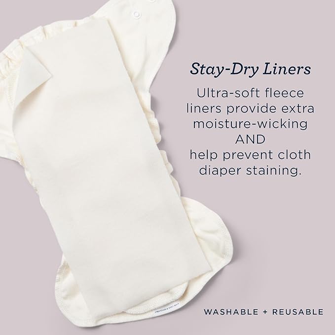 Esembly Cloth Diaper Stay-Dry Fleece Diaper Liner, Moisture-Wicking, Keeps Baby Dry, Prevents Staining, Protects Diaper, Easier to Clean, Washable, Reusable, Super-Soft, 12-Pack, One Size