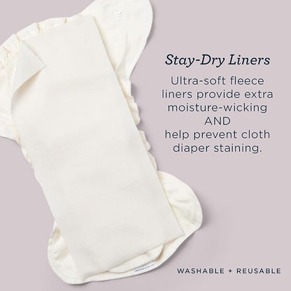 Esembly Cloth Diaper Stay-Dry Fleece Diaper Liner, Moisture-Wicking, Keeps Baby Dry, Prevents Staining, Protects Diaper, Easier to Clean, Washable, Reusable, Super-Soft, 12-Pack, One Size