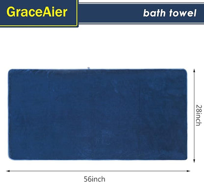 GraceAier Microfiber Bath Towels 4 Pack, 28x56 Inch Coral Velvet Quick Dry Towel Set, Highly Absorbent, Ultra Soft & Lint-Free for Bathroom, Gym, Travel and Swim- Blue