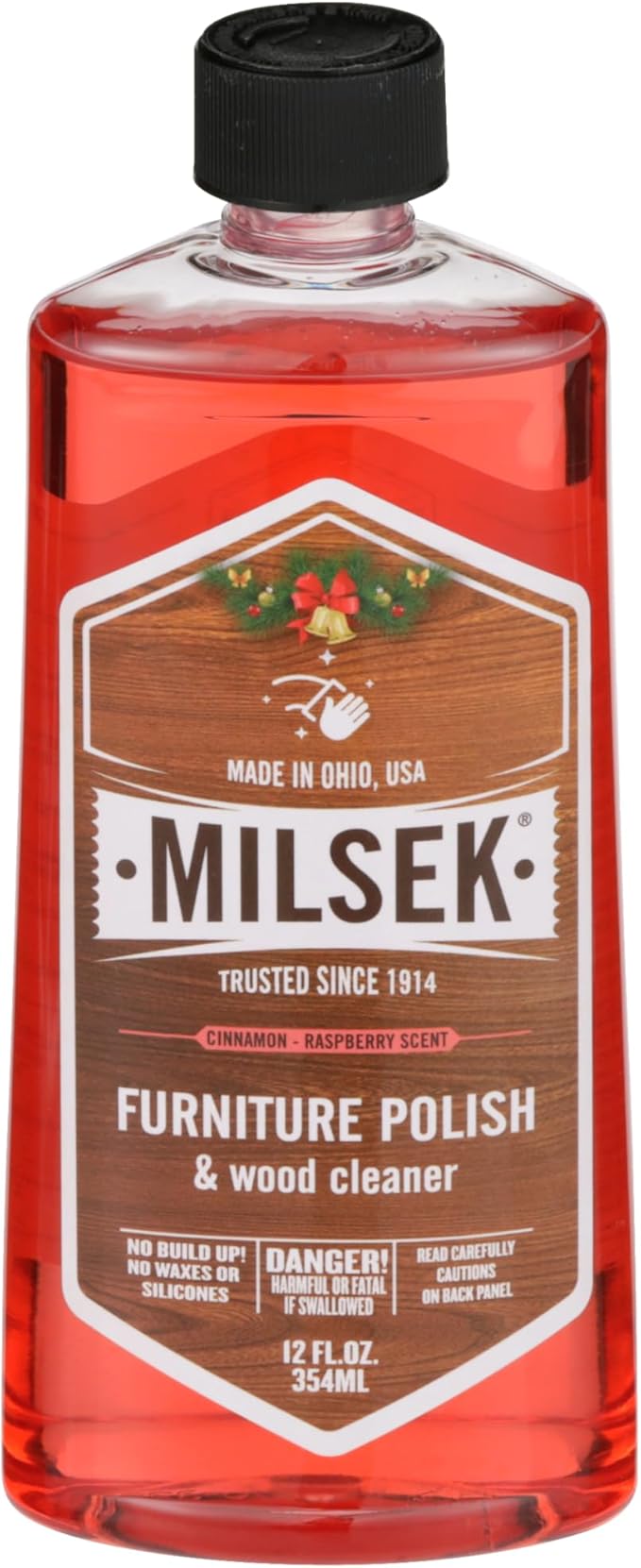 Milsek Furniture Polish and Wood Cleaner with Cinnamon Raspberry Scent - for Home and Household from Hardwood Floors to Kitchen Cabinets - 12 Fl Oz (Pack of 4)