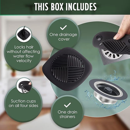2-Piece Sink Strainers for Kitchen Sink Food Catcher - 3 in 1 Stainless Steel and Silicone Hair Drain Strainer Basket Stopper for Bathroom - Anti-Clogging Sink for US Standard 3-1/2 Inch Drains