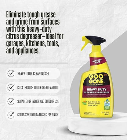 2x Goo Gone Citrus Scent Heavy Duty Degreaser 32 oz Liquid Bundle with Microfiber Cleaning Cloth – Cuts Through Grease, Grime, Oil, and Tough Build-Up on Multiple Surfaces – Gift Set (3 Items).