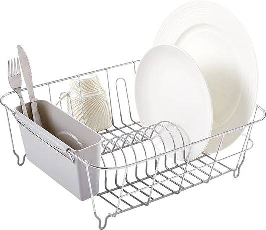 Sweet Home Collection 2 Piece Dish Drying Rack Set Drainer with Utensil Holder Simple Easy to Use Fits in Most Sinks, 14.5" x 13" x 5.25", Silver (Pack of 12)