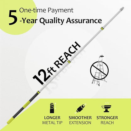 【Upgrade Anti Rotation 】 20FT High Reach Duster Kit,Lightweight Aluminum Alloy Extension Rod,5-Piece Set,210° Steering Head Clean Various Angle,for Cleaning Ceiling,High Wall