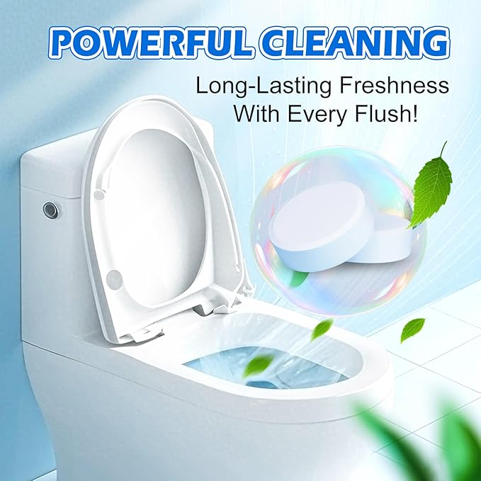 Automatic Toilet Cleaner Tablets–Powerful Bleach Action, Destroys Limescale & Eliminates Odors, Septic-Safe, Continuous Cleaning, Drop-In Tank , Simple and effective to use Works with Toilets-50 pack.
