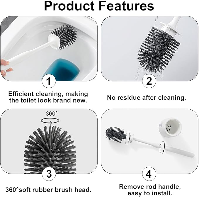 RV Toilet Bowl Brush and Holder, Ventilated Toilet Cleaner Brush with Long Handle and Flexible Bristles, Wall Mount for Motorhome Travel, Travel Trailers, Camper
