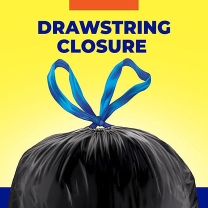 Hefty Essentials Drawstring 30 Gallon Trash Bags, 56 Count, Bulk Black Garbage Bags for Garages, Parties, Large Trash Items, and More, Scent Free, Black
