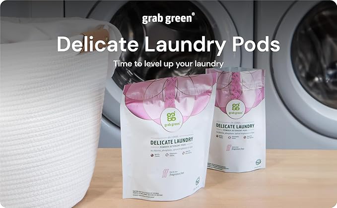 Grab Green Natural Delicate Wash Laundry Detergent Pods, Fragrance Free, Unscented/Free & Clear, 24 Loads