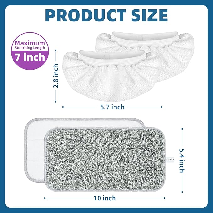 LOVECO Microfiber Steam Mop Pads Compatible with FEPPO, FODFINU & Seyola Steam Mop Cleaner - Washable and Reusable Steam Cleaner Pads for Floor Cleaning (4 Mop Pads + 4 Ironing Rags)