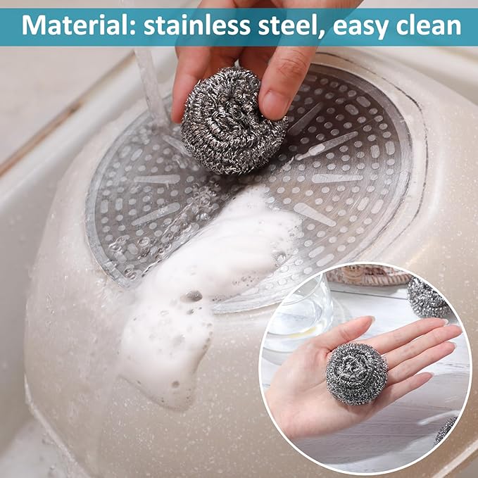 60 Pcs Stainless Steel Wool Scrubber Bulk Steel Wool Sponges Pack Metal Dishwashing Wire Scouring Pads Heavy Duty Clean Dish Pot Pan and Oven for Cleaning Kitchen Bathrooms and More