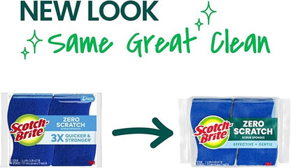 Scotch-Brite Zero Scratch Non-Scratch Scrub Sponges, Sponges for Cleaning Kitchen, Bathroom, and Household, non-scratch Sponges Safe for Non-Stick Cookware, 36 Scrubbing Sponges