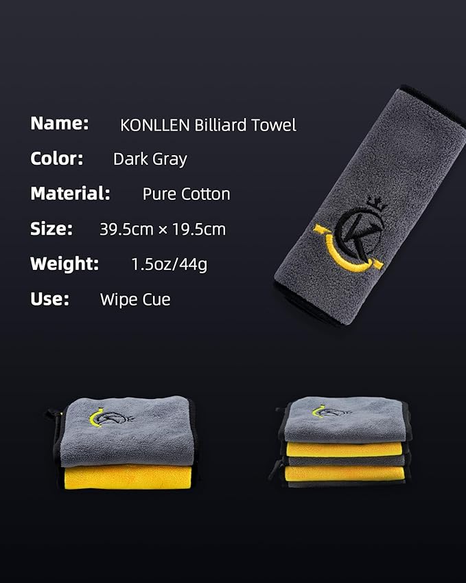 KONLLEN Billiards Billiard cue Towel - 100% Cotton Black 8-Ball Pool Cue Clean Towel Maintenance Accessories Cleaning Set Shaft Wax + Cleaning Powder +