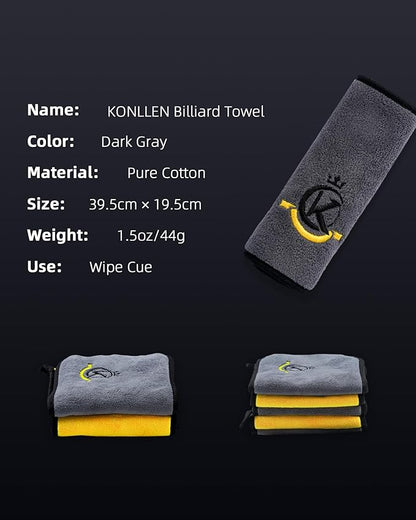 KONLLEN Billiards Billiard cue Towel - 100% Cotton Black 8-Ball Pool Cue Clean Towel Maintenance Accessories Cleaning Set Shaft Wax + Cleaning Powder +