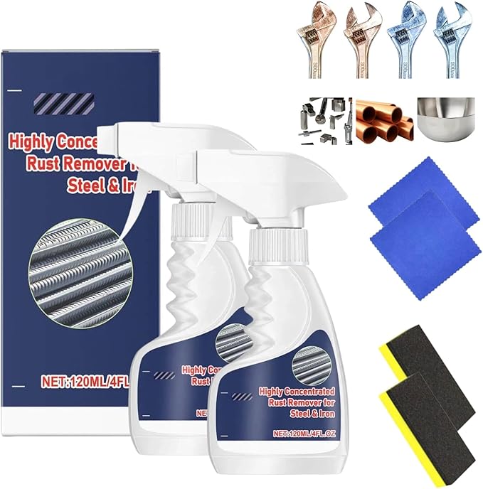 Rust Remover, Powerful Rust Remover Heavy Duty Metal Cleaner, Multipurpose Rust Remover Spray, Highly Concentrated Steel Remover for Tools, Stainless Steel, Automotive Parts (White-2PCS)