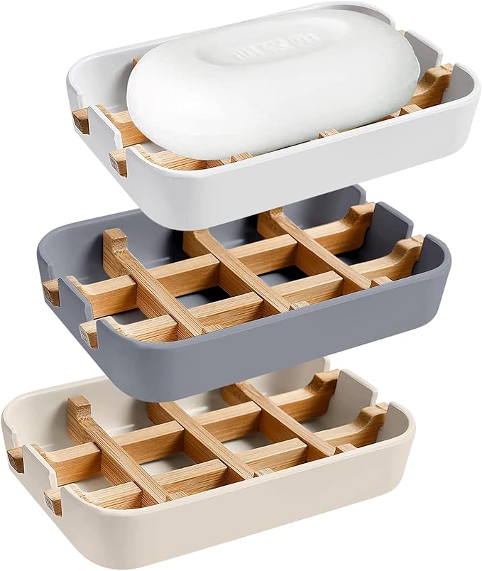 Aoheuo Modern Bamboo Fiber soap Holder and soap Dish Combination (Removable),5.12 Long by 3 Wide, 0.98 inches high, Used in Kitchens, bathrooms, and bar Sinks (White,Gray,Off White)