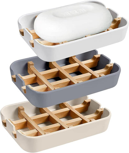 Aoheuo Modern Bamboo Fiber soap Holder and soap Dish Combination (Removable),5.12 Long by 3 Wide, 0.98 inches high, Used in Kitchens, bathrooms, and bar Sinks (White,Gray,Off White)