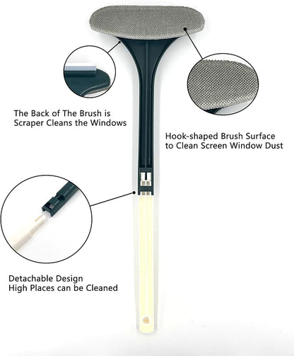 2 in 1 Window Screen Cleaning Brush, Double Sided Wet & Dry Dual Use,Extendable Handle Multifunctional Brush, Pet Hair Remover for Furniture&Carpet（Green White）