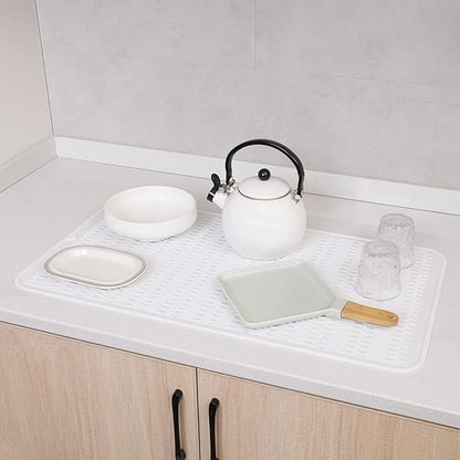 MicoYang Silicone Dish Drying Mat for Multiple Usage,Easy clean,Eco-friendly,Heat-resistant Silicone Mat for Kitchen Counter or Sink,Refrigerator or Drawer Liner White 4XL 32 inches x 18 inches