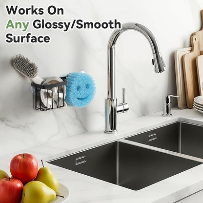 LANDNEOO [Space Saving] Sponge Holder for Kitchen Sink, Great for Scrub Daddy/Scrub Mommy Sponges, Rust-proof Sink Sponge Caddy Organizer for Dish Brush, Scrubber - with Suction Cups & Hooks, Black