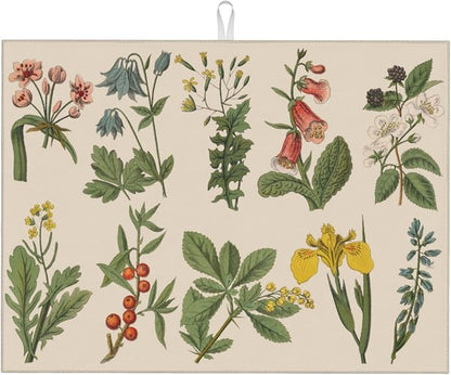 Plants Herbs Floral Dish Drying Mats for Kitchen Counter, Absorbent Reversible Microfiber Dish Drying Pad, Multi-Use Large Drying Mat Coffee Bar Accessories 18"x24"