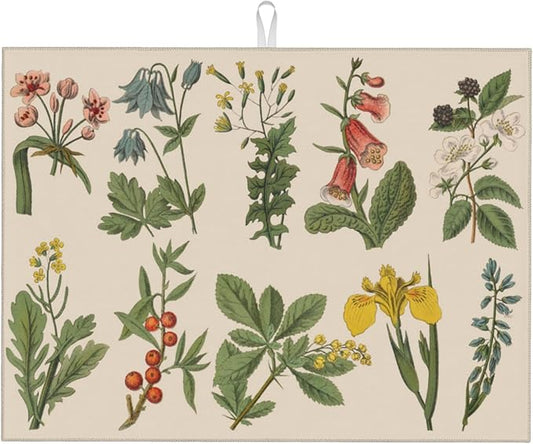 Plants Herbs Floral Dish Drying Mats for Kitchen Counter, Absorbent Reversible Microfiber Dish Drying Pad, Multi-Use Large Drying Mat Coffee Bar Accessories 18"x24"