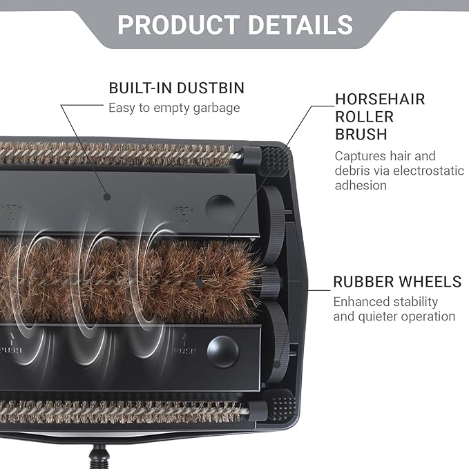 EZ SPARES Quiet Carpet Sweeper, Floor Sweeper with Horsehair Roller Brush Strong,Suitable for Carpet Cleaning Power,Bristle Sweeper,Great for House,Office,Kitchen,Carpet(Gray)