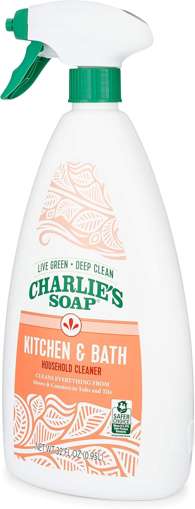 Charlie's Soap Kitchen & Bath Household Cleaner Spray (32 Fl. Oz., 1 Pack) Biodegradable Natural Kitchen and Bathroom Multi-Surface Cleaner