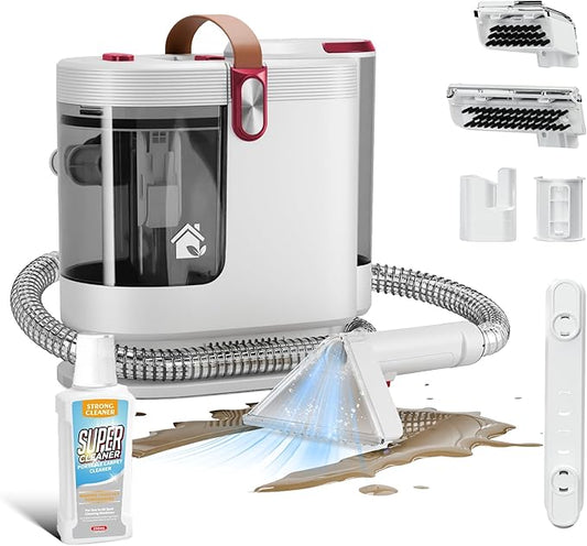 WURESE Portable Upholstery and Carpet Cleaner Machine, 15Kpa Spot Cleaner Deep Cleans Pet Stains, Couch Cleaner with 3 Tools and Self-Cleaning System for Area Rugs, Furniture, Stair, Car, Rose
