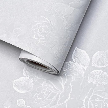 White Wallpaper Silk Embossed Floral White Contact Paper for Cabinets Furniture 118inL 17.7inW Textured Thicken Self Adhesive Wallpaper for Bedroom Flower Solid Contact Paper Vinyl Shelf Liner