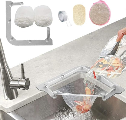 Kitchen Sink Triangle Tri-Holder Filter, Kitchen Sink Strainer, Sink Drain Strainer, with a Triangular Gray Rack and 100PCS Large Size Filtering Mesh Bags for Kitchen Leftover