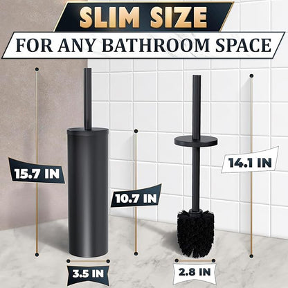 2 PCS Black Toilet Brush and Holder Set - Scratch Resistant Black Toilet Bowl Brush and Holder with Soft Bristles Replaceable Head, Protection from Splashes, and Compact Design - for Cleaning