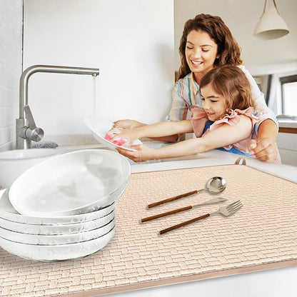 2 Pack XXL Large Microfiber Dish Drying Mat,24*17 inch Absorbent Dish Drainer Kitchen Counter,Dish Drying Pad for Countertops,Sinks,Draining Racks(Beige)