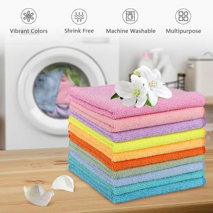 Orighty Washcloths Towels Set 10 Pack, Highly Absorbent and Soft Feel Microfiber Face Cloths, Multi-Purpose Wash Cloths & Hand Towels for Bathroom, Hotel, Spa, and Gym, 11.5x11.5 Inch, Multicolor