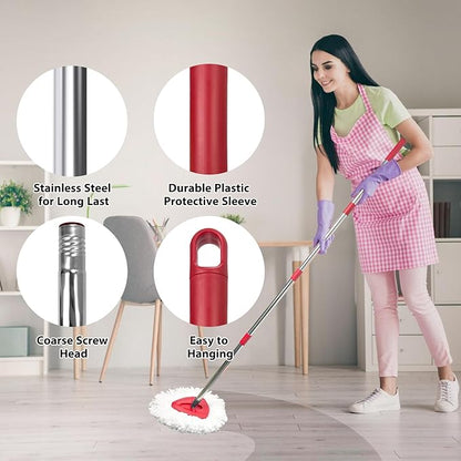 Spin Mop Replacement Set for O-Ceda EasyWring 1-Tank System, Includes 2 Mop Head Replacement, 1 Spin Base, 1 Scrubber Head, 1 Mop Handle (30-58in Adjustable 4-Section Pole)