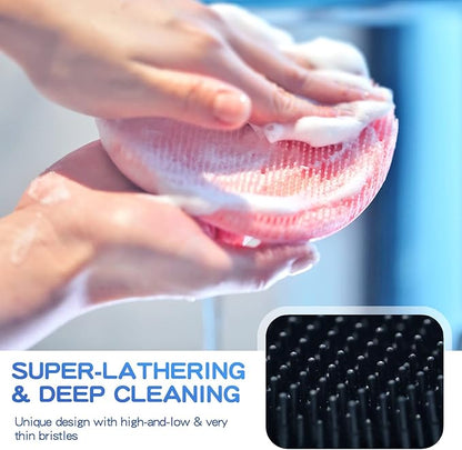Manmihealth 4 Pack Soft Silicone Shower Brush, Super-Lathering and Deep-Cleaning Body & Face Scrubber, Gentle Exfoliating Bath Glove for All Skin Types, with Free Hooks (Black+Gray)*2