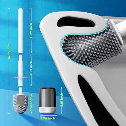 Silicone Toilet Brush, L-Shaped Toilet Brush and Holder Set, Bathroom Toilet Brush with Long Non-Slip Handle, Wall Mounted or Floor Standing Design, for Home and RV Use