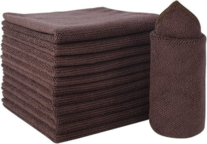 SINLAND Absorbent Microfiber Dish Cloth Kitchen No Streak Cleaning Cloth Dish Rags Lens Cloths 12 Inch X 12 Inch 12 Pack Dark Brown