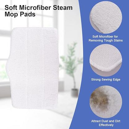 6 Pack Microfiber Steam Mop Pads Compatible with ScrubWiz Series Steam Mop, Washable & Reusable Microfiber Steam Mop Cloth for All Types of Floors, Steam mop Attachments Accessoriess (White & Grey)