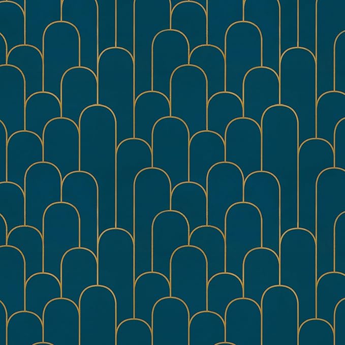 Yasinet Peel and Stick Wallpaper Stripe Removable Blue Contact Paper Blue/Gold Geometric Self Adhesive Decorative for Wall Countertop Cabinet Furniture Vinyl Film 17.3''x393.7''