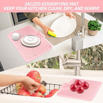 Dish Drying Mat for Kitchen Counter, with Built-in Drain Lip, Food-Grade Silicone, Easy Clean Pad for Countertop Protection, Multi-Functional Use (18x11.8, Pink)