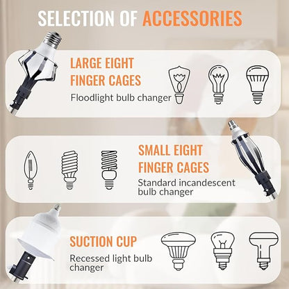 Light Bulb Changer for High Ceilings Up to 20FT, 10PCS Extension Pole Kit with 360° Swivel Head Bulb Grabber, Ceiling Fan Duster & Window Cleaner – No Ladder Needed