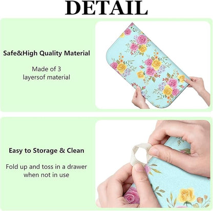 Dish Drying Mat Drainer Pads - Extra Large Microfiber Drying Mats for Dishes Kitchen Counter Super Absorbent Pads for Draining Racks (Floral,16"x18" )
