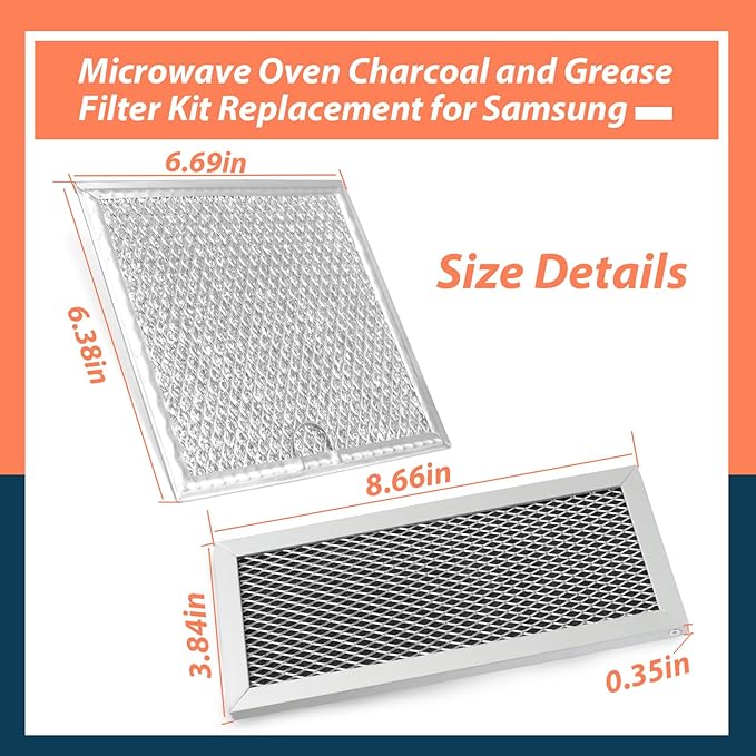 Microwave Oven Charcoal and Grease Filter Kit Replacement for Samsung Model ME19R7041FS/AA ME19R7041FT/AA ME19R7041FB ME19R7041FB/AA ME19R7041FS 4 Pack