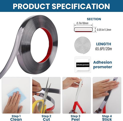 Peel and Stick Molding Trim Waterproof Mirror Tape Border Flexible Wall Trim Molding Self Adhesive for Home Decoration Wall Protection(65.6 Ft)