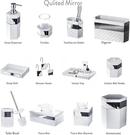 Creative Scents Quilted Mirror Bathroom Toilet Brush Set - White Toilet Bowl Brush and Holder - Good Grip Toilet Bowl Cleaner Brush and Holder - Decorative Compact Toilet Bowl Scrubber